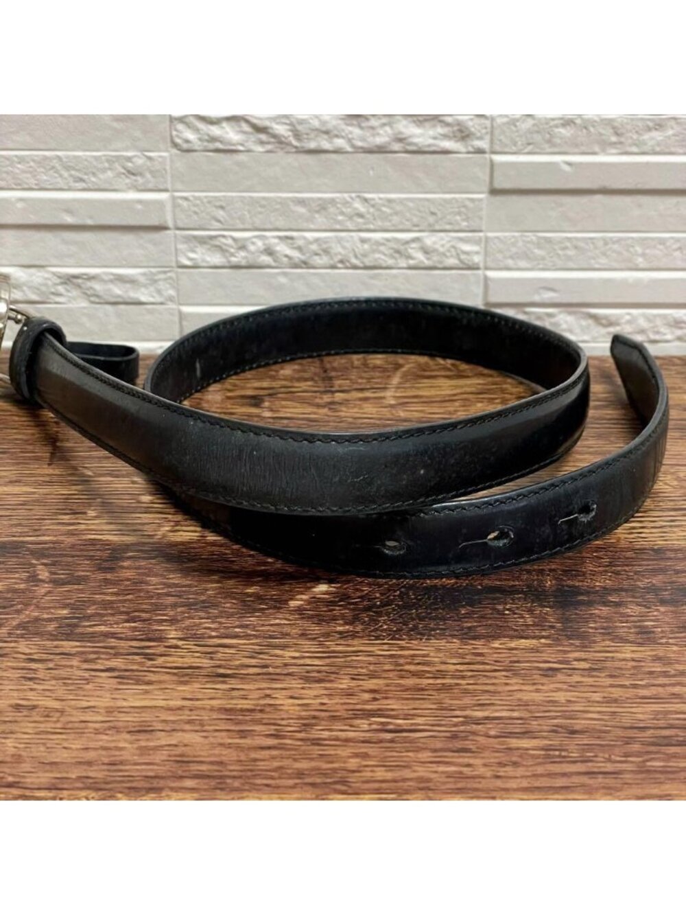 Gucci GG Interlocking Buckle Leather Belt Silver Black - Picture 2 of 10
